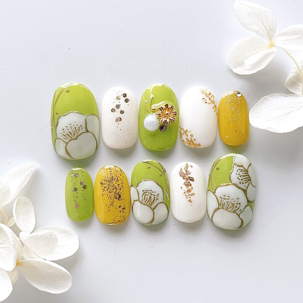 椿の花ネイルチップ | 成人式や結婚式におすすめのネイルチップ